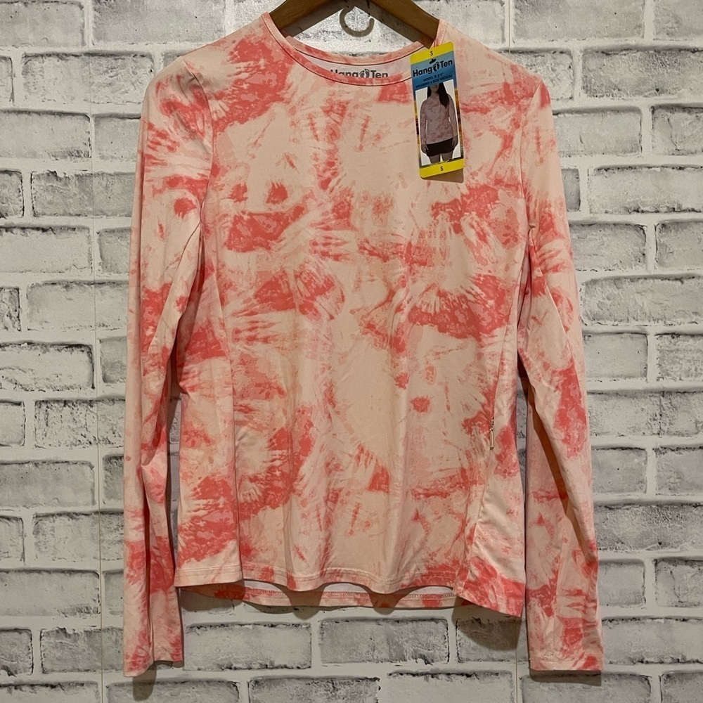 NWT! Women’s Hang Ten pink tie-dye long sleeve water wicking UPF shirt, smalll
